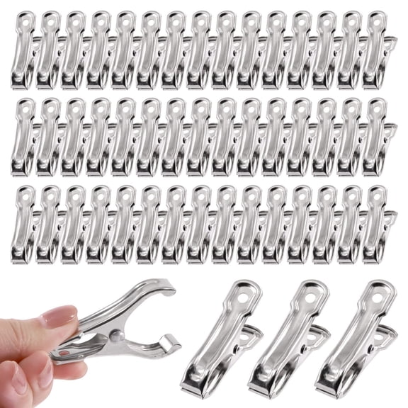 50 piece set of stainless steel practical clips, multi-purpose spring clips, strong grip, large opening
