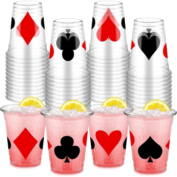 50 pieces of casino themed cups, 12-ounce poker cups, casino party decorations, plastic Las Vegas disposable small wine cups, plastic game night decorations suitable for hot and cold drinks, Las Vega