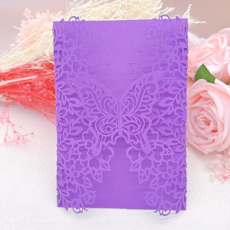 50 pieces of laser cut butterfly invitation cards - wedding, engagement, birthday, christening party decoration supplies (excluding inner cards and envelopes)