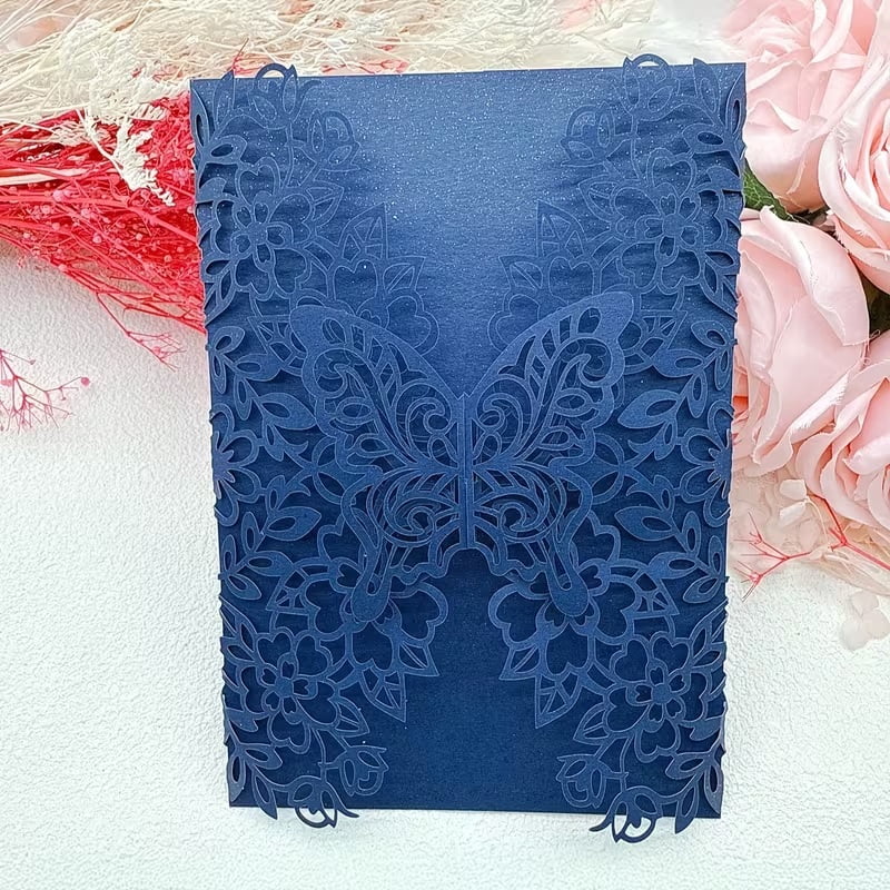 50 pieces of laser cut butterfly invitation cards - wedding, engagement, birthday, christening party decoration supplies (excluding inner cards and envelopes)