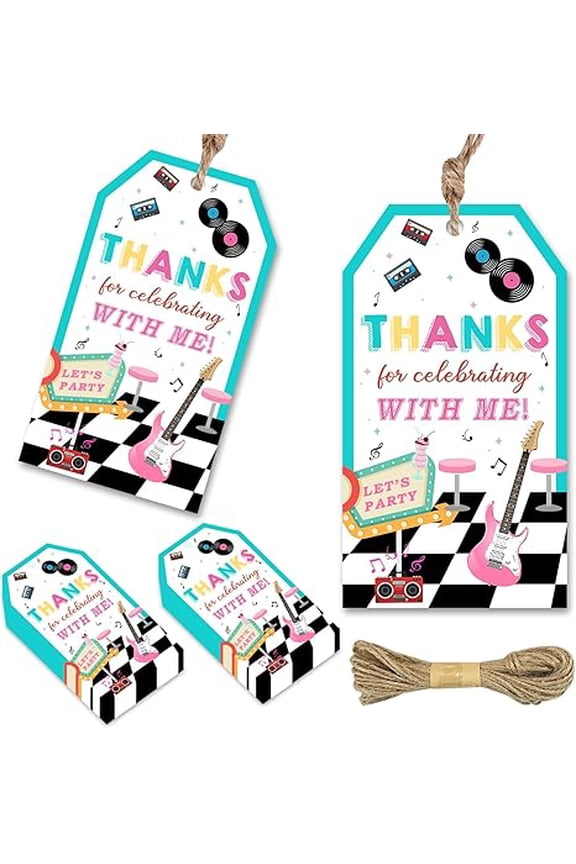 50's Party Decorations 50s Theme Thank You Tags with String I Love the 50's Keychains Gift Bags 1950's Rock and Roll Party Favors for 50's Theme Music Party Birthday Party Supplies