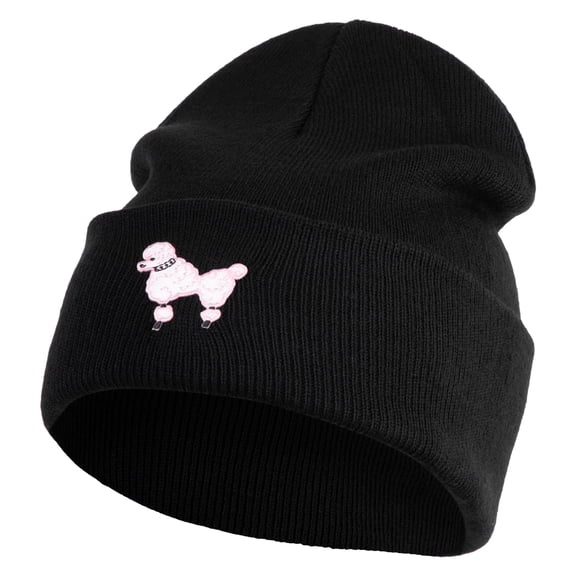 50's Pink Poodle Iron on Patched 12 Inch Long Knitted Beanie - Black OSFM