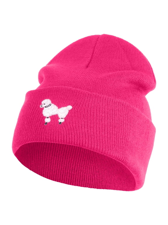 50's Pink Poodle Iron on Patched 12 Inch Long Knitted Beanie - Magenta OSFM
