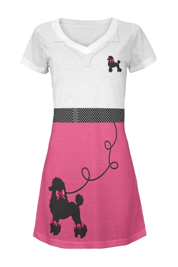 50's Poodle Skirt Pink Costume All Over Juniors V-Neck Dress