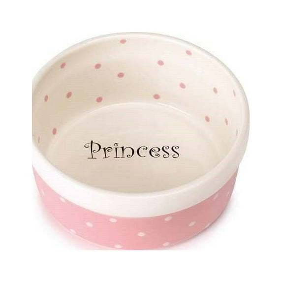 50's Style Ceramic Polka Dot Dishes for Dogs & Cats Prince Princess Food Bowls (5 Inch Pink Round Dog Dish)