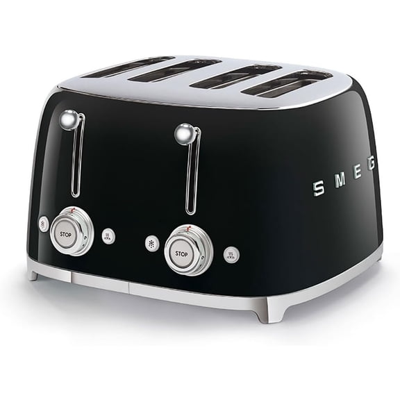 50's Style Retro Aesthetic 4 Slice Toaster 6 Presets Extra Wide Slots Black TSF03BLUS