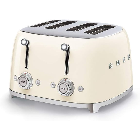 50's Style Retro Aesthetic 4 Slice Toaster 6 Presets Extra Wide Slots Cream TSF03CRUS