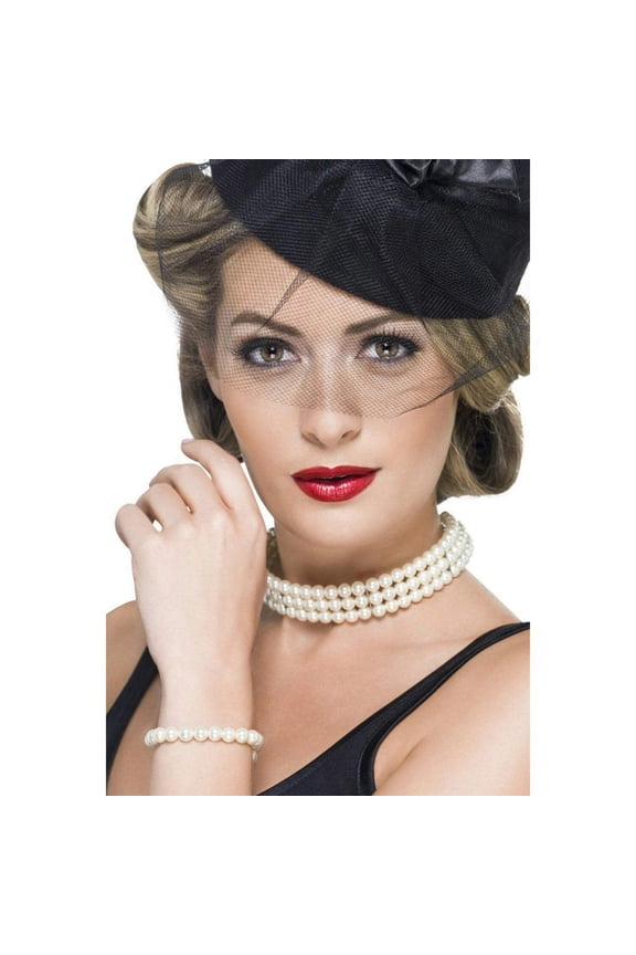 50's Vintage Faux Pearl Costume Jewelry Choker Necklace and Bracelet Set