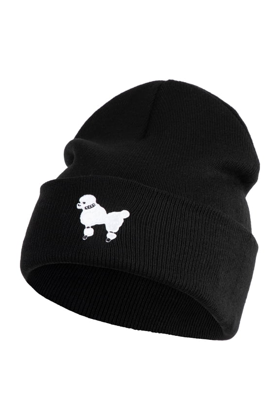50's White Poodle Iron on Patched 12 Inch Long Knitted Beanie - Black OSFM