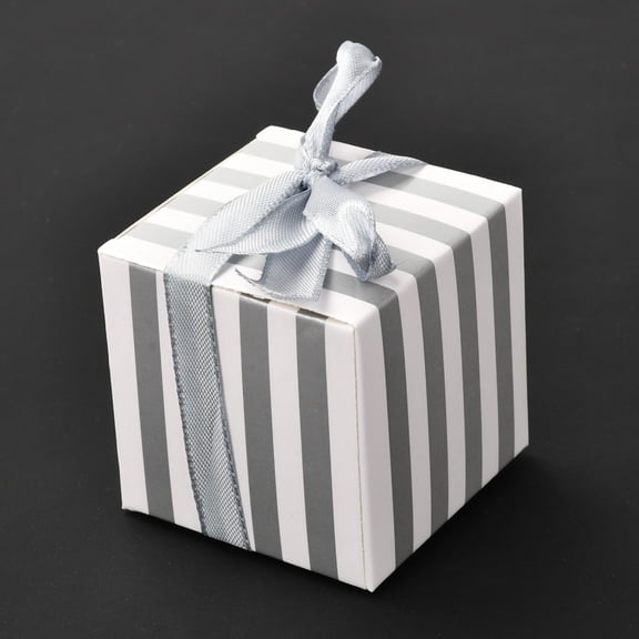 50 set Square Foldable Creative Paper Gift box Stripe Pattern with Ribbon Decorative Gift box for Weddings Silver 55x55x55mm
