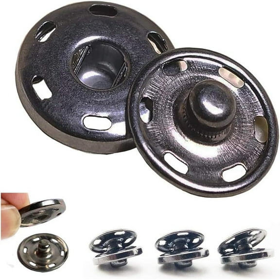 50 sets Sew-on Snap Buttons, Metal Snaps Fasteners Press Studs Buttons for Sewing Clothing, 3/4" 19mm Gun Black
