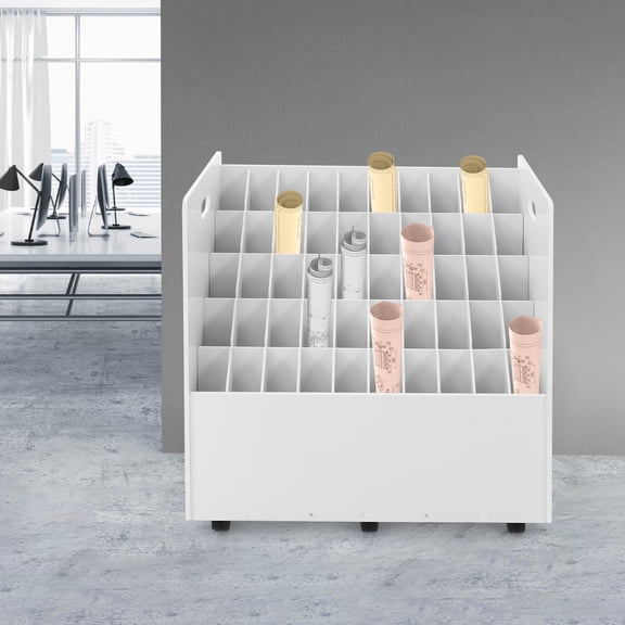 50-slot 5-Tier Blueprint Organizer Roll File Storage Holder Movable Roll File Cart White 30*15.75*28.5in