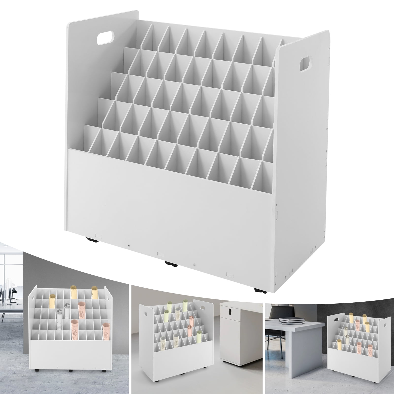 50-slot Blueprint Organizer Roll File Storage Holder Movable Roll File ...