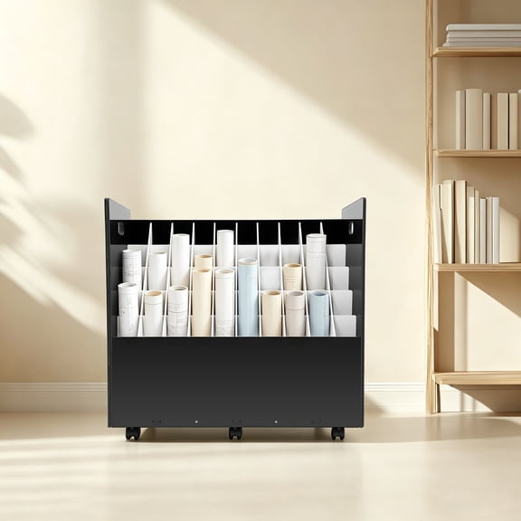 50-slot Blueprint Organizer, Roll File Storage Holder, Movable Roll File Cart