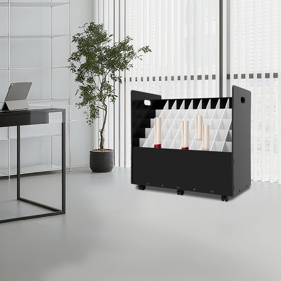50-slot Blueprint Organizer, Roll File Storage Holder, Movable Roll File Cart
