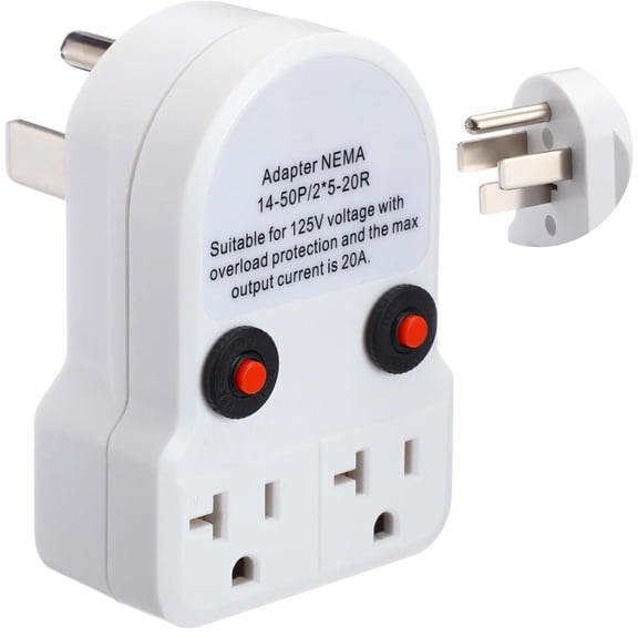 50 to 20 Amp 110v RV Distribution Adapter NEMA 14-50p to 2X 5-20R/ 5-15R 4 Prong RV Generator to 3 Prong Household Outlet with 20 Amp Circuit Breaker