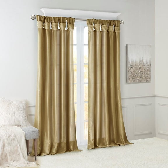 50" x 120" Bronze Lined Window Curtain Panel - Faux Silk Twist Tab Top, Blackout Lining, OEKO-TEX Certified, Single Panel