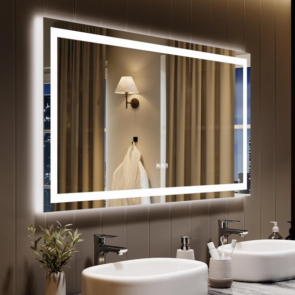 50" x 26" LED Bathroom Mirror with Lights, Dimmable, Anti-Fog, Vanity Mirror, Backlit and Front Lit, Recollection Function and Shatter-Proof, Wall Mounted