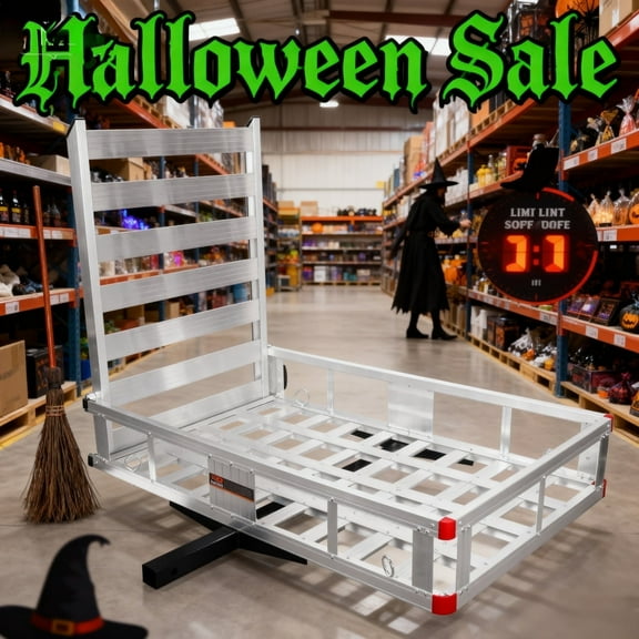 50 x 30 x 9 in Hitch Cargo Carrier, 880lb Capacity Trailer Hitch Mount Aluminum Cargo Basket with Folding Ramp, Luggage Carrier Rack Fits 2" Hitch Receiver for RV Trucks SUV Vans Cars
