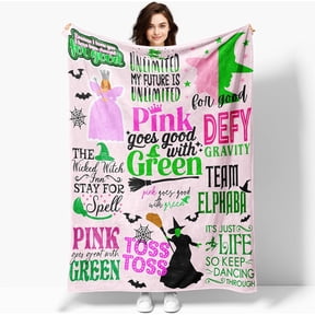 50'' x 40'' Elphaba Hat Glinda Witch Pink Flannel Blanket, Magic Movie Land Blanket, Evil Gift Queen Throw Broom, All Seasons Warm Cozy Soft Blanket for Sofa Chair Bed Halloween Women Girls Fans 3
