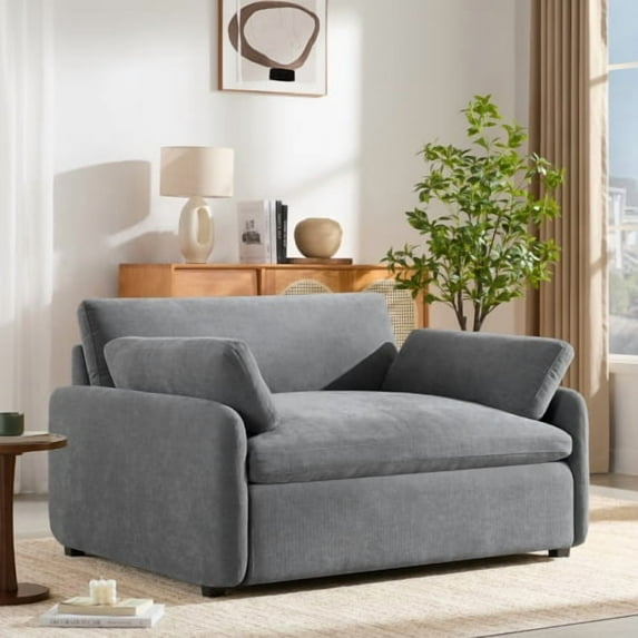 50" x 43" Oversized Chenille Single Sofa Chair, Wide and Deep Seat Modern Accent Armchair with Pillows, Upholstered Comfy Lounge Chair for Living Room Apartment, Gray