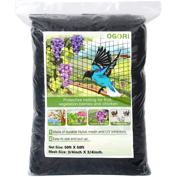 50' x 50' Bird Netting Heavy Duty Nylon 3/4" Mesh Garden Netting Protect Fruit Trees, Plants and Vegetables