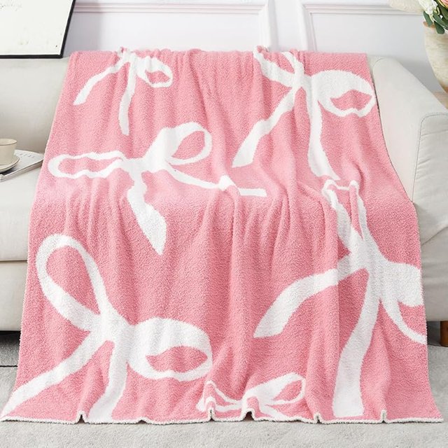 50" x 60" Bed Throw Blanket, Bow Pattern Throw Blanket for Home Decor