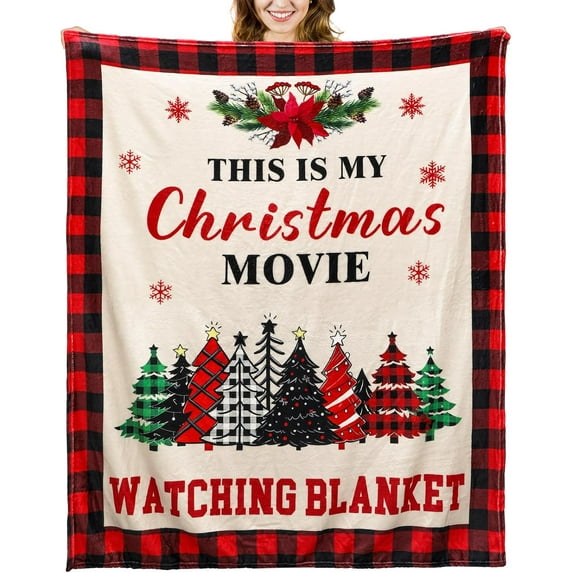 50'''' x 60'''' Christmas Throw Blanket This is My Christmas Movie Watching Blanket Plush Warm Black Red Movie Lover Gifts Home Decoration for Sofa Couch Bed
