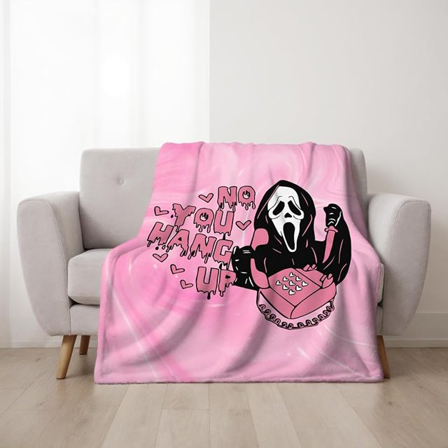 50''x 60'' Funny No You Hang Up Pink Horror Ghost Fleece Throw Blanket