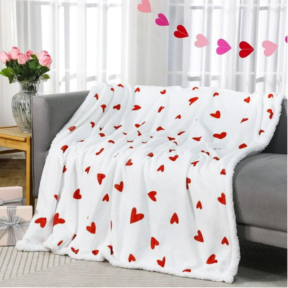 50 x 60 Inches Valentine’s Day Hearts Throw Blanket Sherpa Fleece Love Heart Soft Heart Collection Gift Warm Valentines Plush Blanket for Living Room Sofa Bed