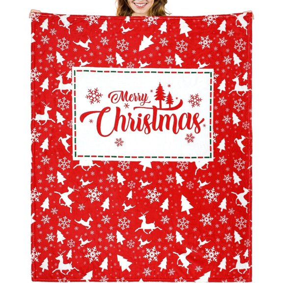 50'' x 60'' Throw Blanket Plush Warm Christmas Winter Decor for Sofa Couch Bed(50 x 60 Inch,Merry Christmas)