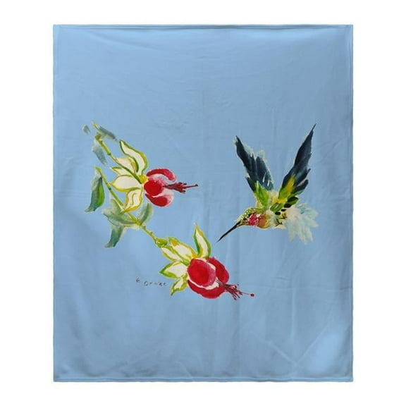 50 x 60 in. Betsys Hummingbird on Blue Fleece Blanket