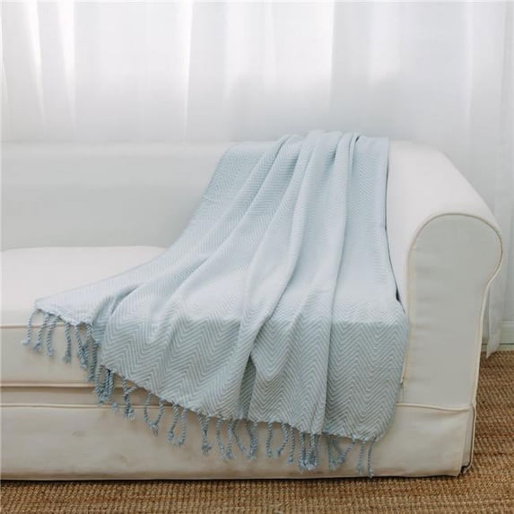 50 x 60 in. Chevron Pattern Throw with 4 in. Fringe, Sea Blue