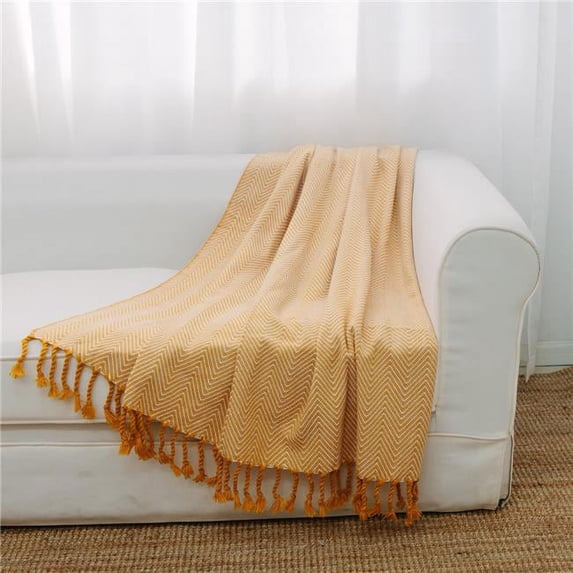 50 x 60 in. Chevron Pattern Throw with 4 in. Fringe, Yellow