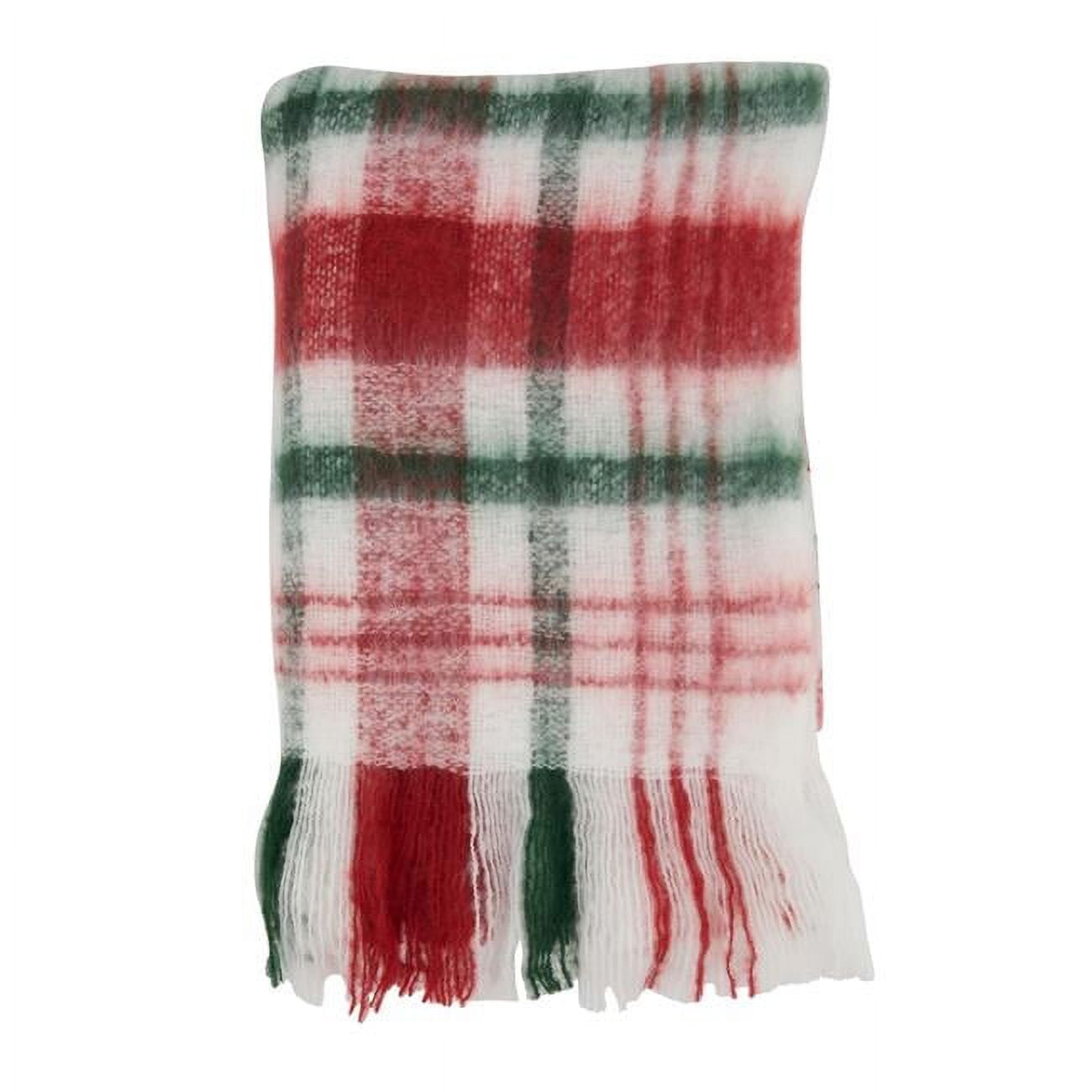 50"x60" Red and Green Faux Mohair Plaid Throw Blanket