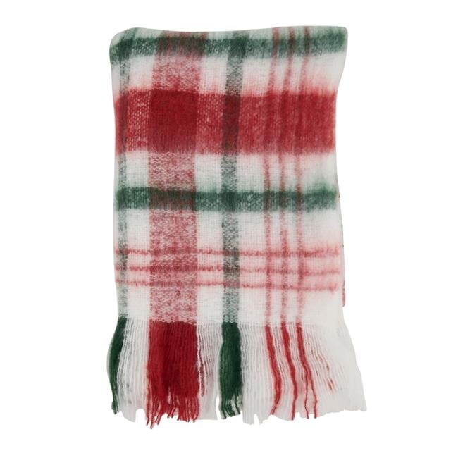 50"x60" Red and Green Faux Mohair Plaid Throw Blanket
