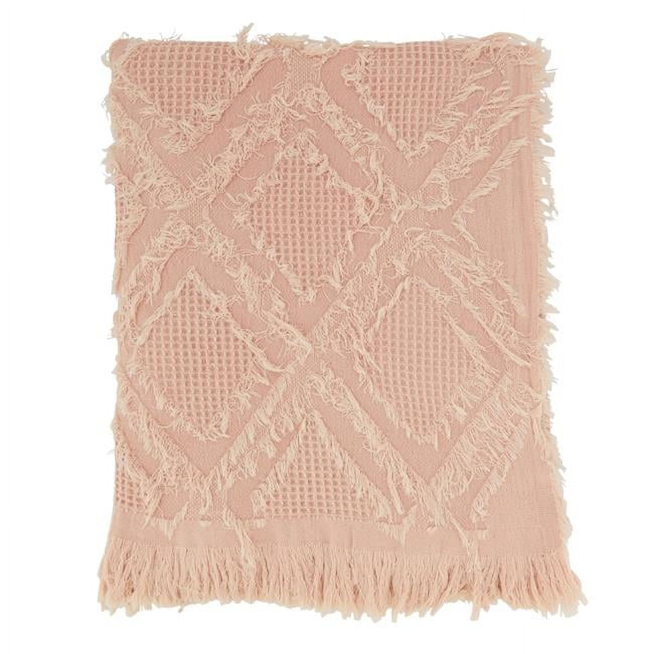 Rose Cotton Fringe Waffle Weave Throw Blanket