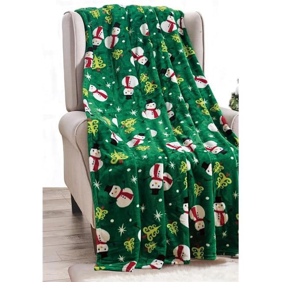 50 x 60 in. Green Snowman Holiday Throw Blanket, Multi Color