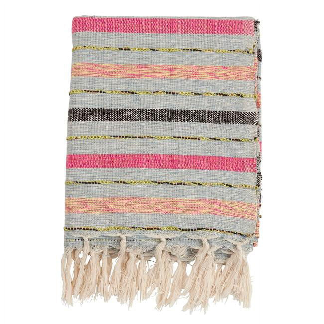 Reversible Multi-Color Stripe Throw Blanket with Tassels
