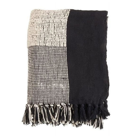 50 x 60 in. Striped Cotton Throw, Black & White