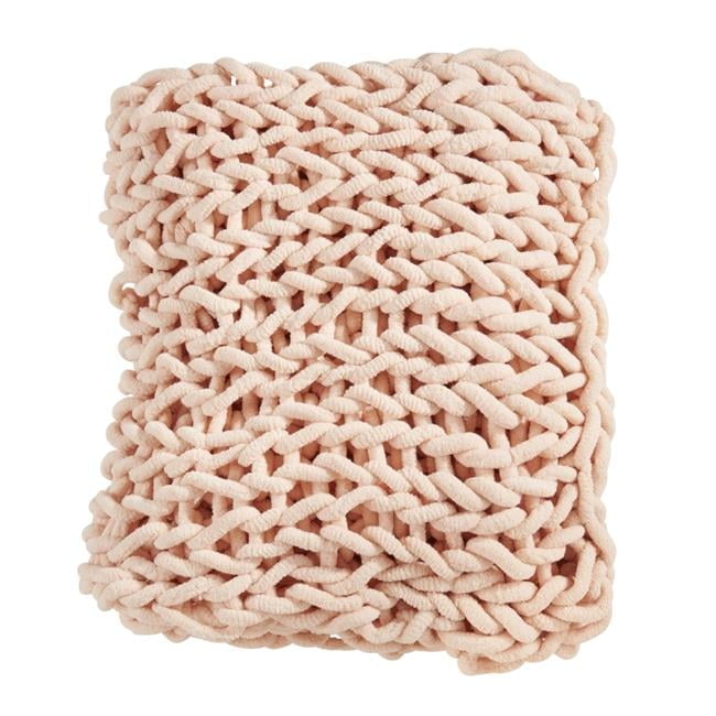 Pink Chunky Knit Cozy Throw Blanket, 50"x60"