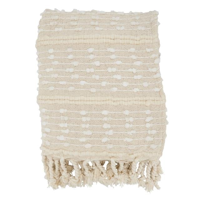 Ivory Striped 100% Cotton Reversible Throw Blanket 50"x60"