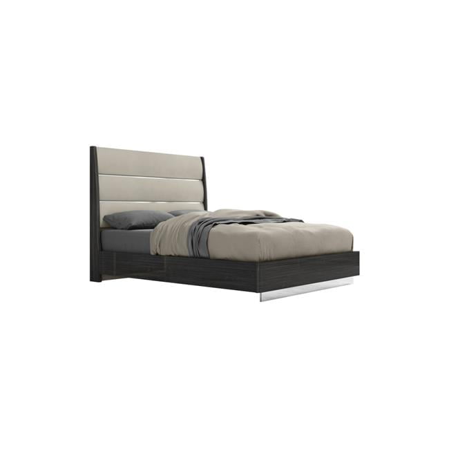 50 x 60 x 80 in. Queen Size Dark Gray High Gloss Bed Frame with Faux Leather Headboard Walmart