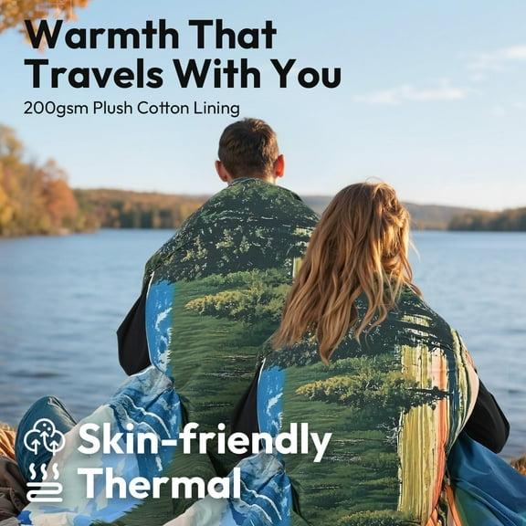 50 x 70 Heated Blankets Battery Operated, Cordless Wearable Heating Throw Blanket with 15000 mAh Power Bank, 3 Heating Levels USB Rechargeable Waterproof for Camping,Car,Outdoors (Lake)