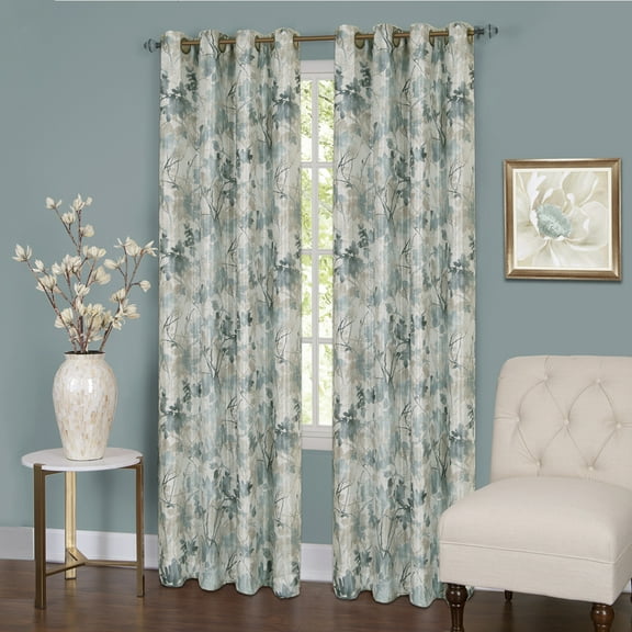 Mist Floral Window Curtain Panel: 50" x 84", Lined Blackout 8 Grommet Panel