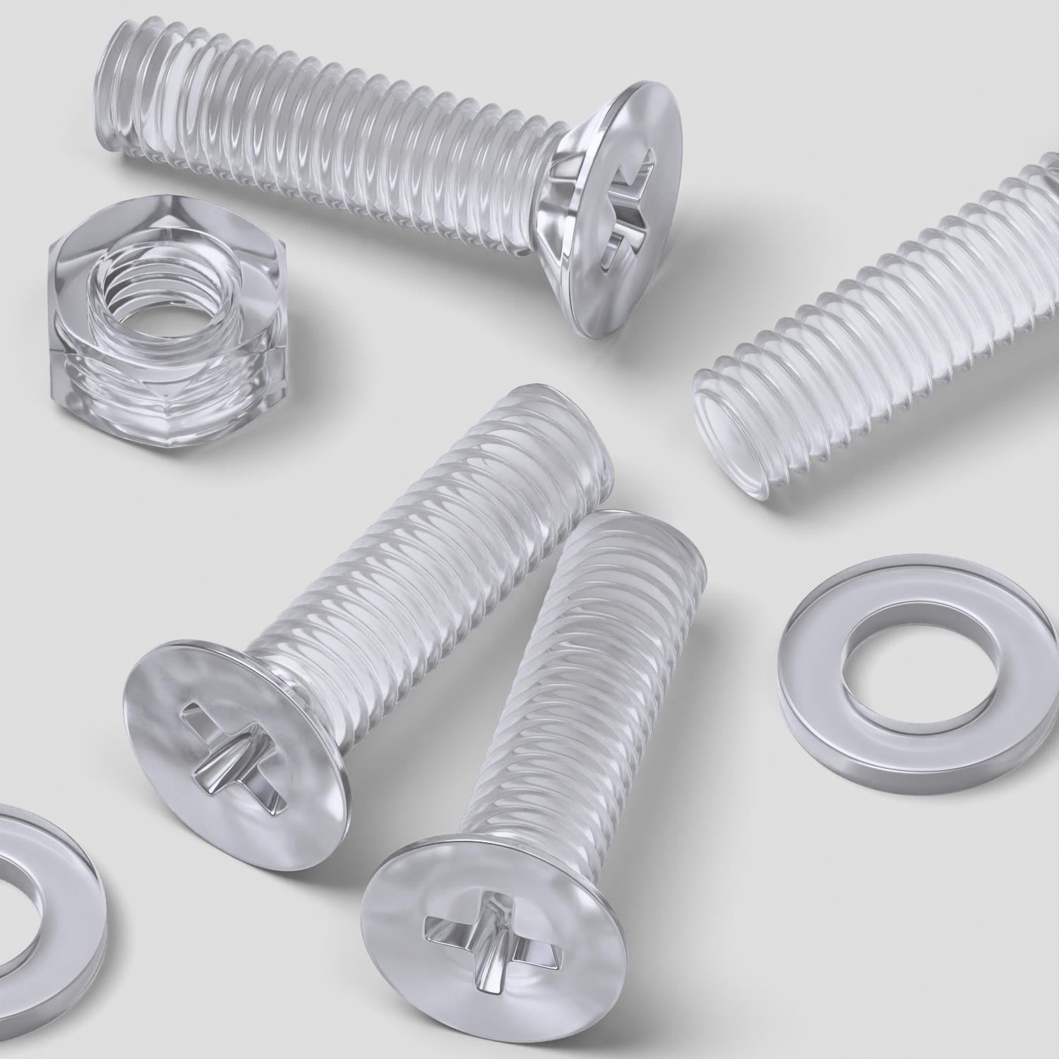 Plastic Screw Without Thread 50 x Crosshead Countersunk Screw Nuts and bolts, Transparent Clear ...