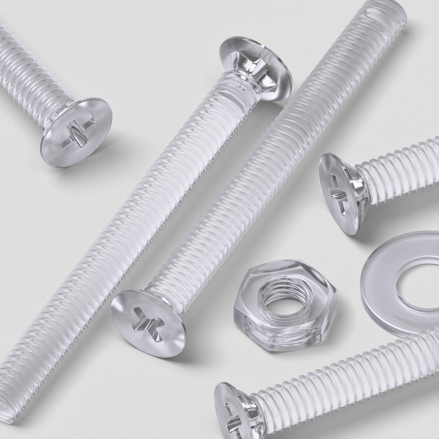 Plastic Screw Without Thread 50 x Crosshead Countersunk Screws Nuts and bolts, Transparent Clear ...