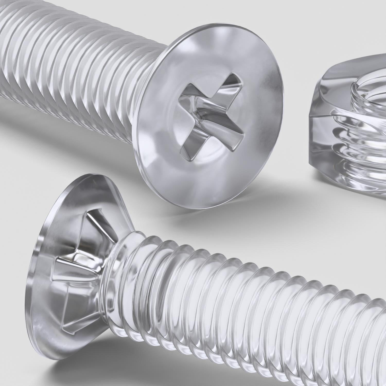 50 x Crosshead Countersunk Screws Nuts and bolts, Transparent Clear Plastic Acrylic, M3 x 16mm - Acrylic Plastic Screws, (3/32 x 5/8 in)