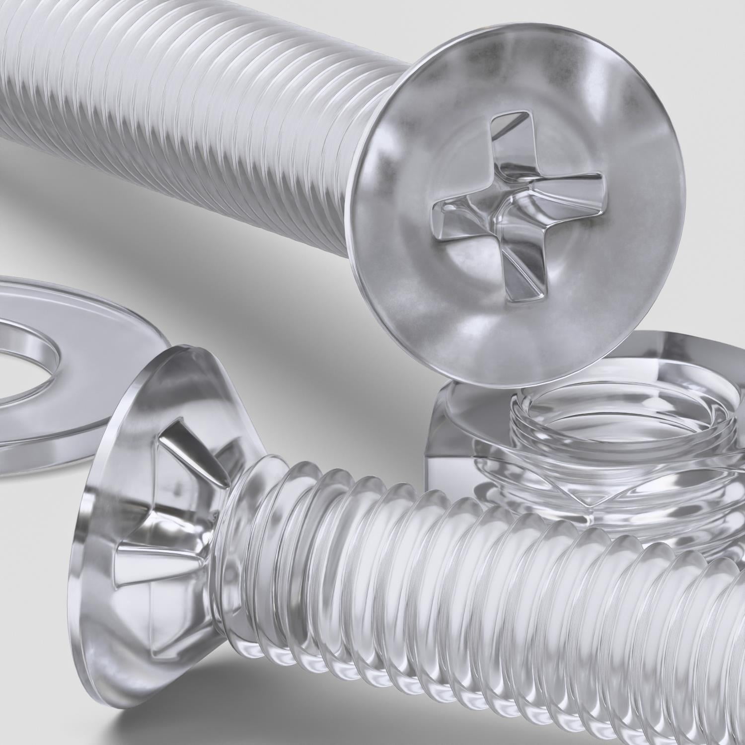 50 x Crosshead Countersunk Screws Nuts and bolts, Transparent Clear Plastic Acrylic, M3 x 20mm - Acrylic Plastic Screws, (3/32 x 25/32 in)