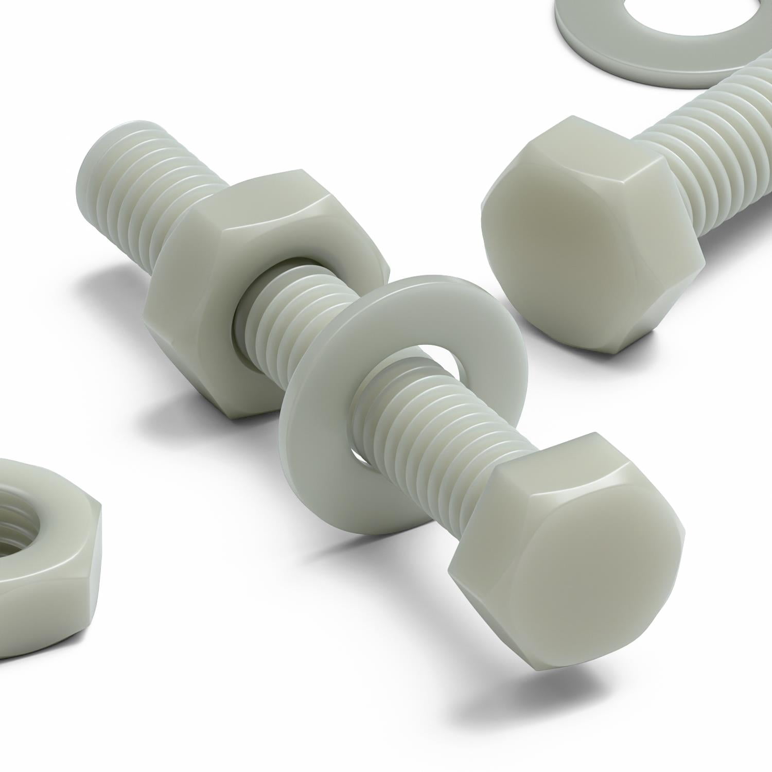 50 x Glass Filled Reinforced, Super Nylon Hex Head, M3 x 20mm, Machine Screws, Plastic Nuts and Bolts, Washers, (3/32 x 25/32 in)
